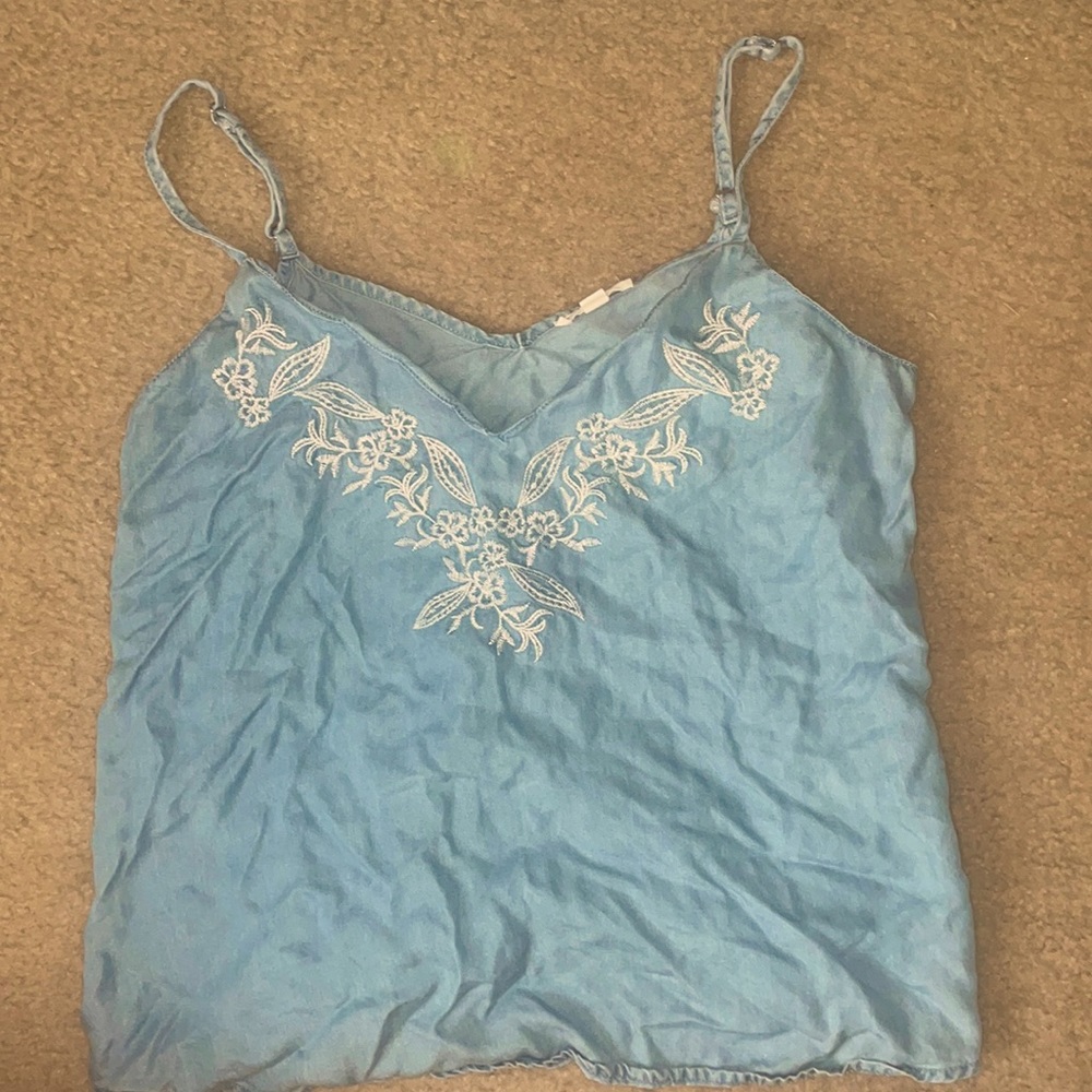 Embroidered feau jean shirt